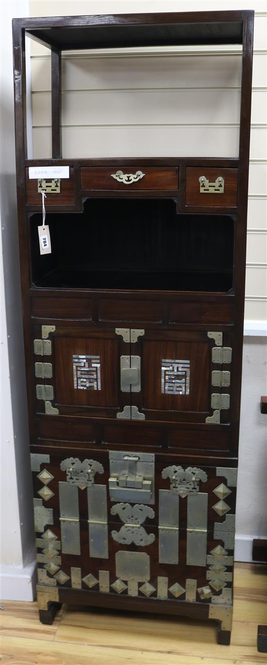 A Korean white brass mounted hardwood scholars cabinet, c.1890, W.56cm